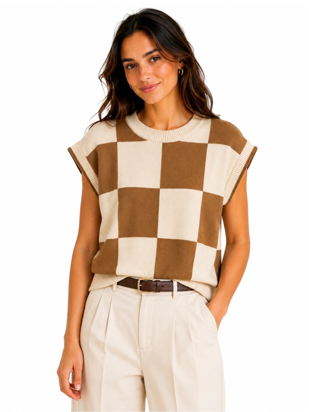 Moon & Madison Checker Knit Sleeveless Sweater